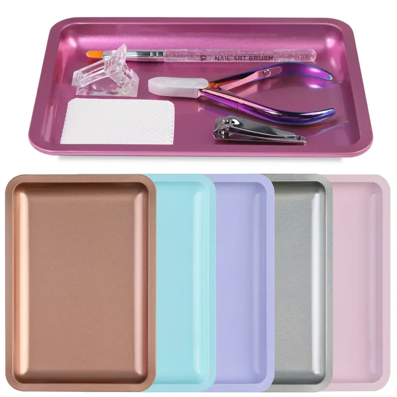 1PC Platz Edelstahl Kosmetische Ablage Nail art Maniküre Platte Pinzette Clippers Stifte Container Falsche Nägel Gericht Werkzeuge