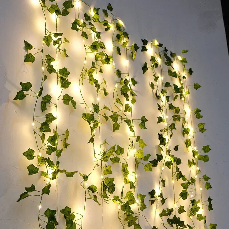 Blume grünes Blatt Schnur Lichter künstliche Rebe Lichterketten batterie betriebene Weihnachts baum Girlande Licht für Hochzeit Wohnkultur