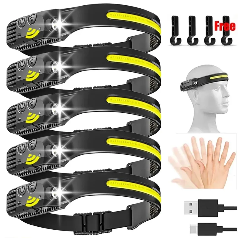 USB wiederaufladbare LED Sensor Scheinwerfer COB Scheinwerfer Kopf Taschenlampe Arbeit Licht wasserdichte Scheinwerfer für Angeln Camping Laterne