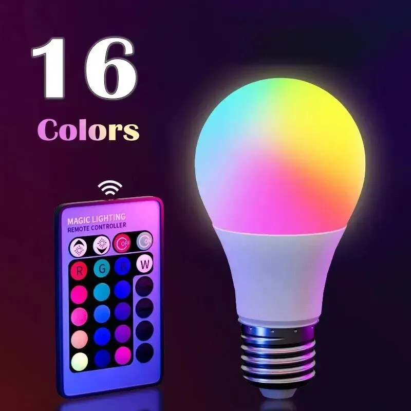 16 Farben RGB-Glühbirne LED Mehrfarbige Glühbirne E27 220 V Haushaltsbeleuchtung Dimmbar 24 Tasten Fernbedienung Intelligente Lampe Atmosphärenlicht