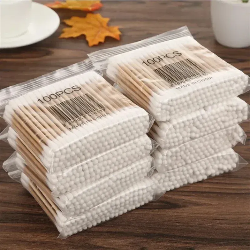 500 stücke Doppel Kopf Baumwolle Tupfer Frauen Make-Up Baumwolle Knospen Spitze für Holz Sticks Nase Ohren Reinigung Gesundheit Pflege Werkzeuge