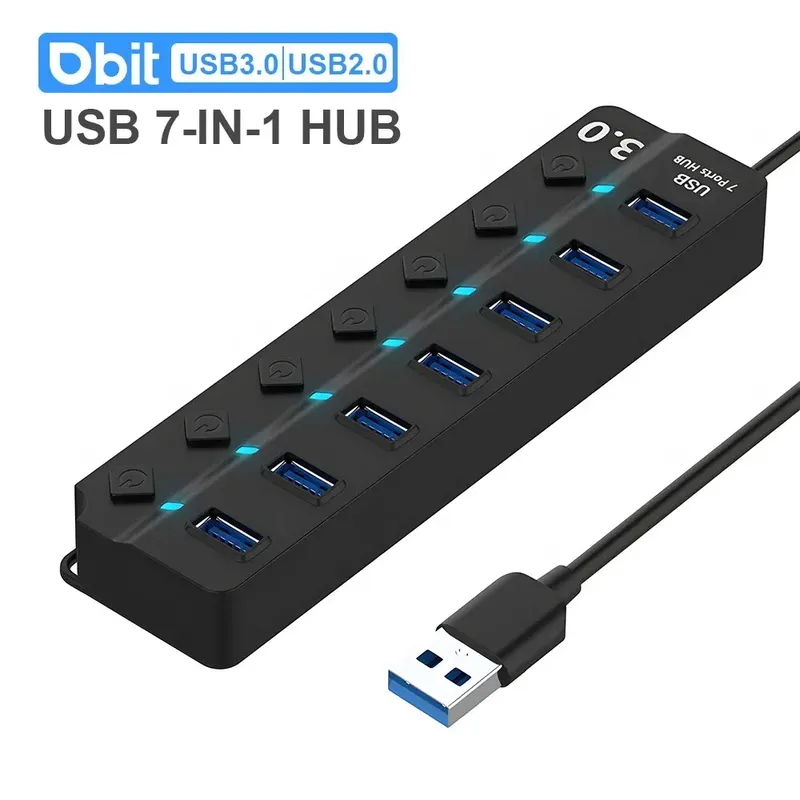 DBIT USB HUB 3.0/2.0 USB Splitter 7-IN-1 USB Adapte Multi-Hub Unabhängige Switch Dock Desktop Laptop Zubehör 30 cm Kabel