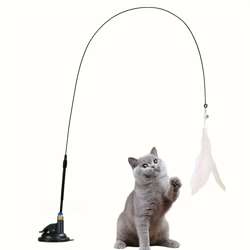 Cat Teaser Spielzeug-interaktive Glocke & Feder Zauberstab-lange Saugnapfs tange für aufregende Playtime-Abenteuer-ultimatives Katzen spielzeug