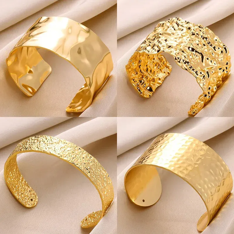 Exquisite klassische Bump Muster Öffnung Armreifen Armband für Frauen Manschette Armband Gold Farbe Edelstahl Hand Ornament Geschenk