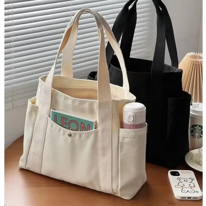 Große Kapazität Canvas Tragetaschen für Arbeit, Pendeln, Tragetasche, College-Stil, Studenten-Outfit, Buch, Umhängetasche, Einkaufstasche