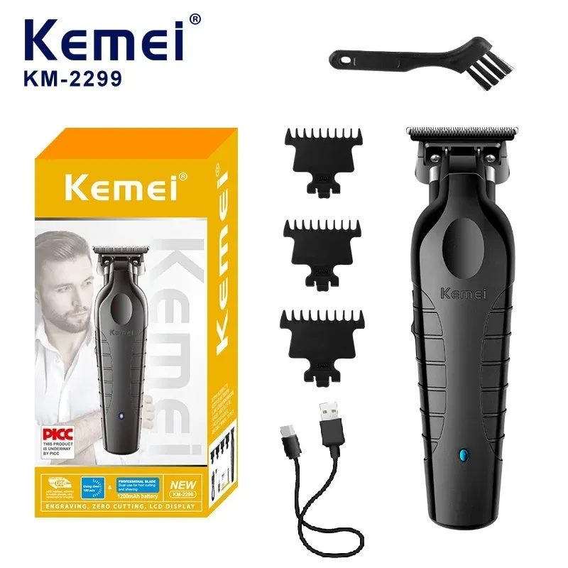 Kemei Herren Akku-Haarschneidemaschine USB wiederaufladbar Zero Gap Trimmer elektrische Haarschneidemaschine Original Klingenzubehör KM-2299