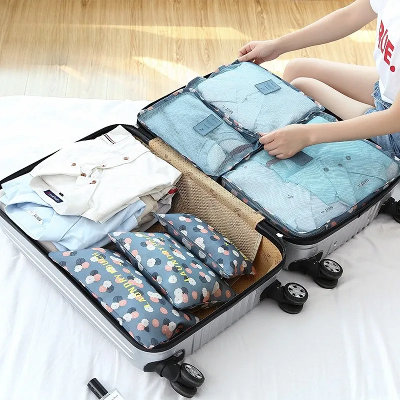 6PCS Große Größe Reise Veranstalter Tragbare Koffer Organizer Kleidung Schuhe Make-Up Tasche Gepäck Organizer Reise Lagerung Tasche