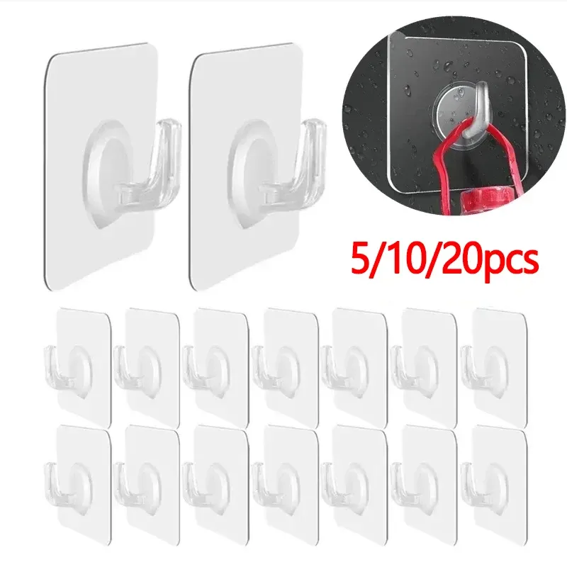 5/10/20Pcs Selbst-klebe Haken Transparent Tür Wand Haken Kind Schwere Last Rack Küche Bad handtuch Schlüssel Rack Klebrigen Haken