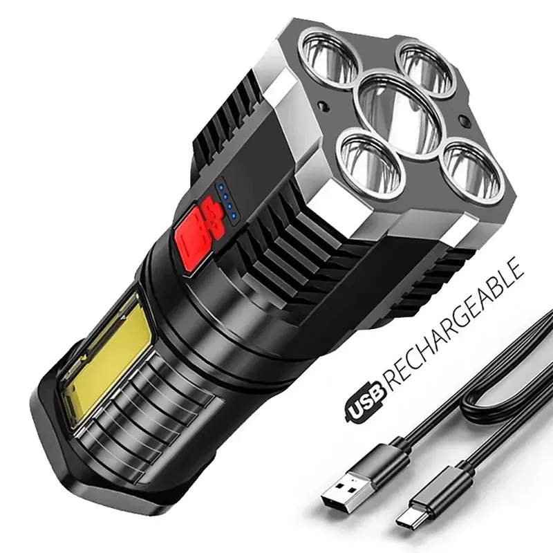5 LED-Hochleistungs-LED-Taschenlampen, wiederaufladbarer Camping-Scheinwerfer mit Seitenlicht, 3 Beleuchtungsmodi für Camping-Abenteuer im Freien