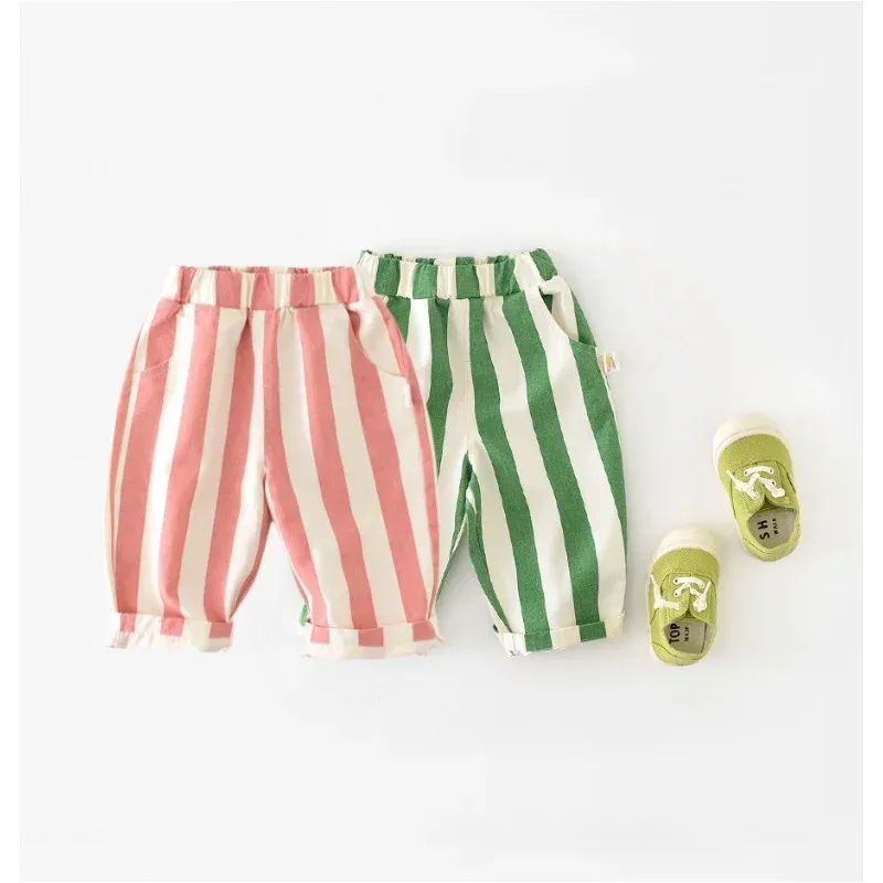 0-3Y Baby Herbst Frühling Kleidung Hosen Mädchen Junge Lose Hosen Baumwolle Hohe Taille Bunte Streifen Beiläufige Lange Hosen für Kinder
