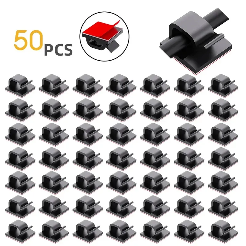 50 Stück selbstklebende Kabel-Organizer-Kabelhalter, Kabelmanagement-Kabelbaum-Klemme für Zuhause, PC, Computer, Maus, Stromversorgung, USB-Kabel