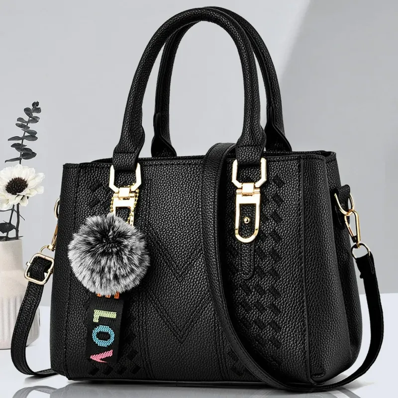 Modischer Haarballen-Anhänger für Damen, Umhängetasche, Damenhandtasche, vielseitig und einfach, mehrfarbige kleine quadratische Tasche, großes Fassungsvermögen