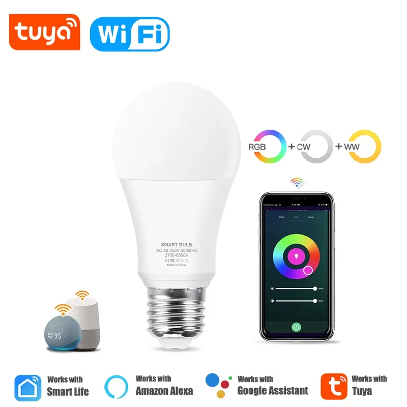 15W WiFi Smart Led Glühbirne E27 LED RGBCW Smart Glühbirne Sprachsteuerung über Google Home Tuya Smart Life App Alexa RGB Lampe 110-220V