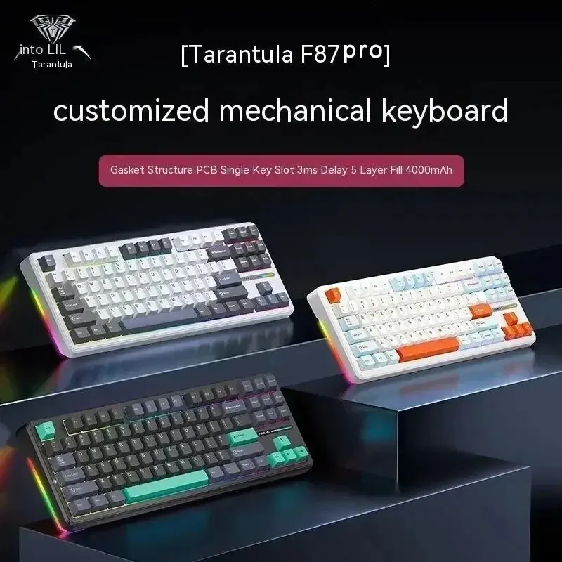 AULA F87 Pro Mechanische Tastatur, 2,4 g/USB/Bluetooth, Tri-Modus, kabellos, 87 Tasten, RGB-PBT-Dichtung, 5-lagige Schalldämpfung, volle Taste, keine Auswirkungen