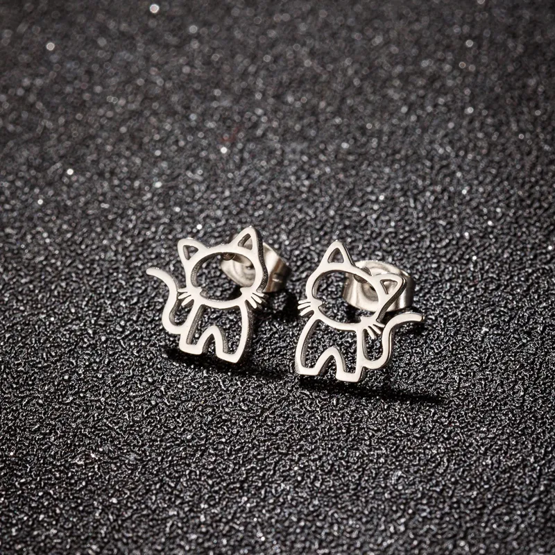 1 Paar süße Katzen-Ohrstecker aus Edelstahl für Herren und Damen, Punk, Studenten, Geschenke, Trend, Mode, kleine Ohrstecker, Schmuck