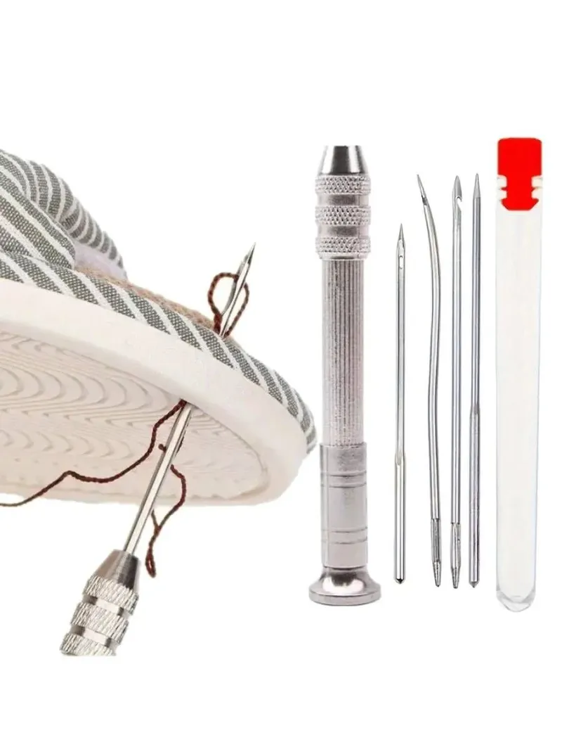 Leder-Nähnadelset, Set enthält silberne Leder-Nähahle, 4-teilige Nadel, geeignet für Leder-Canvas-Zelt