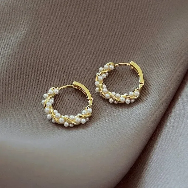 Französisch Imitation Perle Kreis Ohrring Kleine Runde Creolen Für Frauen Neue Design Textur Ohrringe Schmuck Elegantes Geschenk