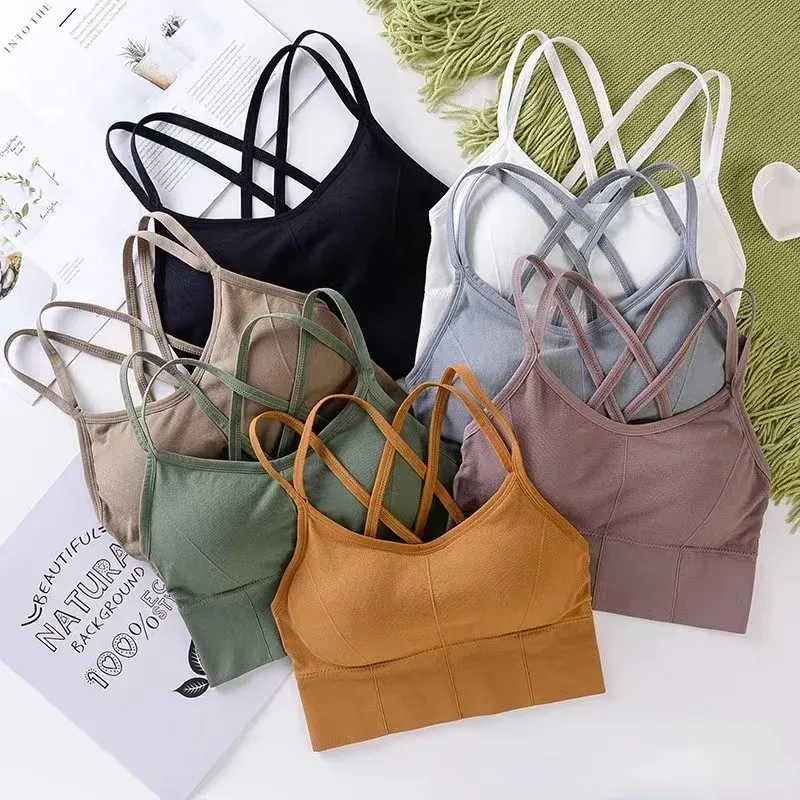 Sexy Frauen Tops Zurück Cross Strap Tank Top Push-Up Lauf Sport-Bh Atmungsaktive Soft Fitness Schönheit Einfarbig Yoga Bh