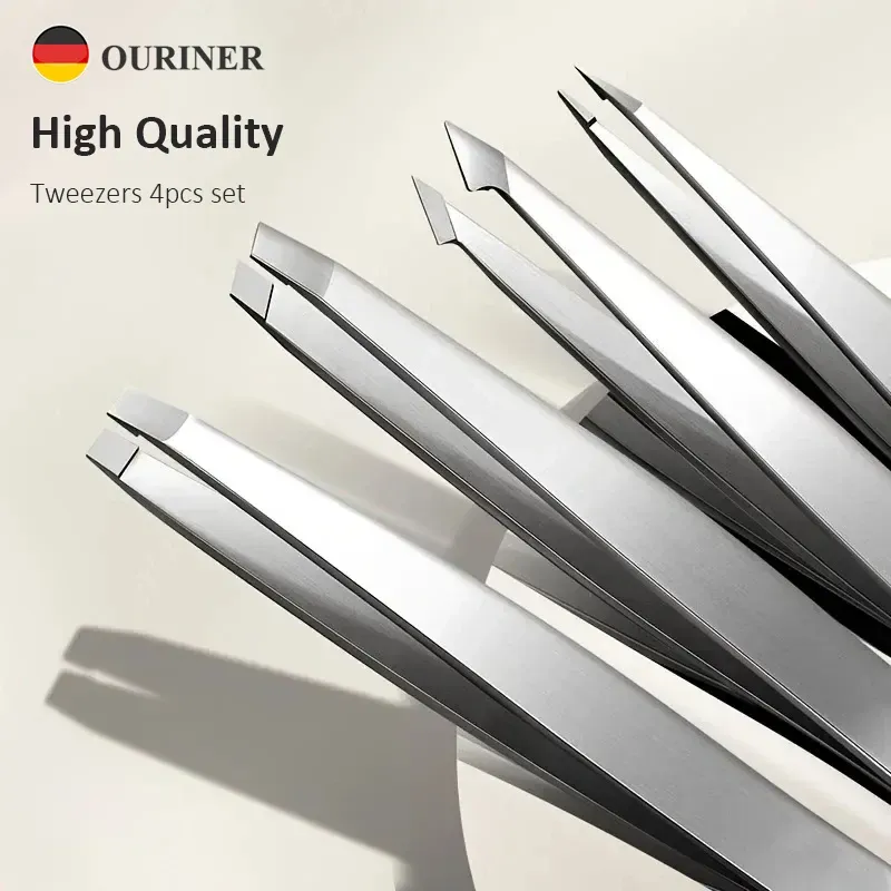 Ouriner Augenbrauenpinzetten-Set, 4-teilig, Edelstahl-Augenbrauenpinzette, professionelles Beauty-Tool-Set für das nach innen gerichtete Haarwachstum