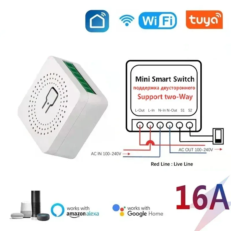 Tuya WiFi Smart Switch 16A Modul 2-weg Steuerung Mini Schalter Breaker Smart Leben Arbeit Mit Alexa Google Alice