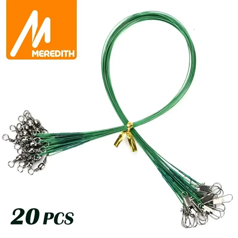 MEREDITH Anti Biss Stahl Angelschnur 15 cm-25 cm Stahldraht Vorfach mit Wirbel Angelzubehör Blei Kern Leine Angeldraht