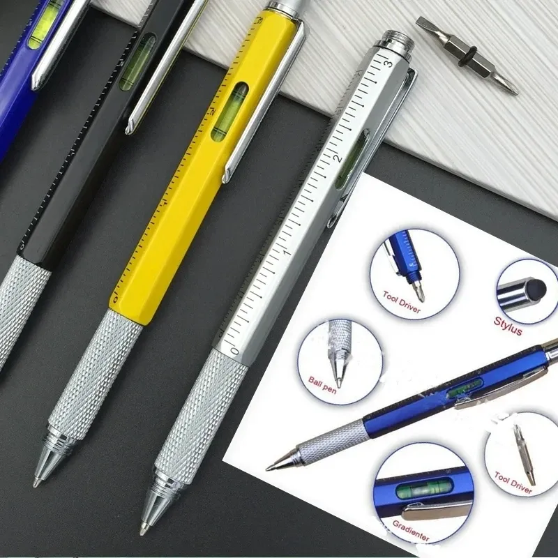 7-in-1-Multifunktions-Kugelschreiber mit modernem Handwerkzeug zum Messen eines technischen Lineals, Bildschirm-Stylus, Schraubendreher, Touch-Wasserwaage