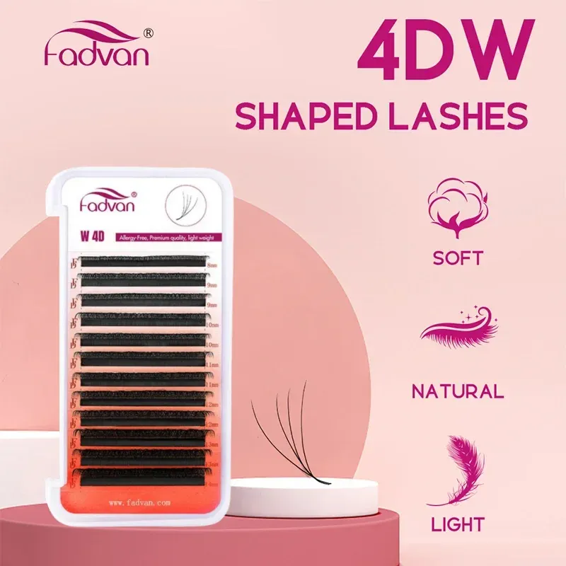 FADVAN 4D W-förmige C/D-Locken-Wimpernverlängerung, vorgefertigte Volumenfächer, weicher Farbverlauf, Nerz, einfach zu verschönern, natürliche falsche Wimpern