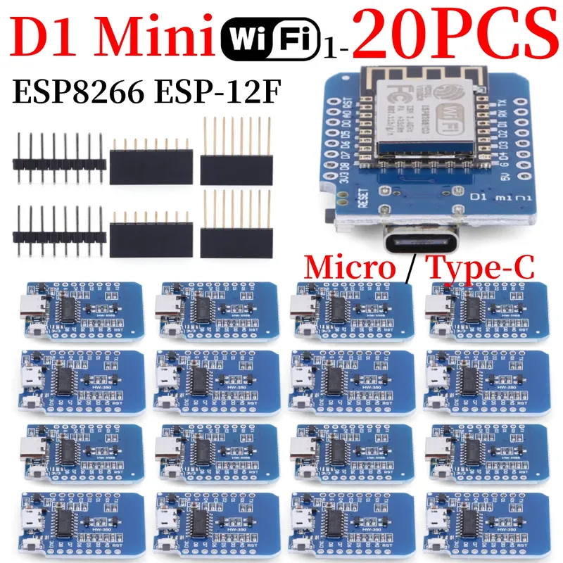 1-20PCS ESP8266 D1 Mini WIFI Entwicklung Bord ESP-12F CH340G CH340 V2 USB Wemos D1 Mini Nodemcu Lua Iot bord 3,3 V Met Pins