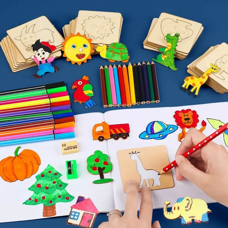 20 stücke Montessori Kinder Zeichnung Spielzeug Holz DIY Malerei Schablonen Vorlage Handwerk Spielzeug Puzzle Pädagogisches Spielzeug für kinder Geschenke