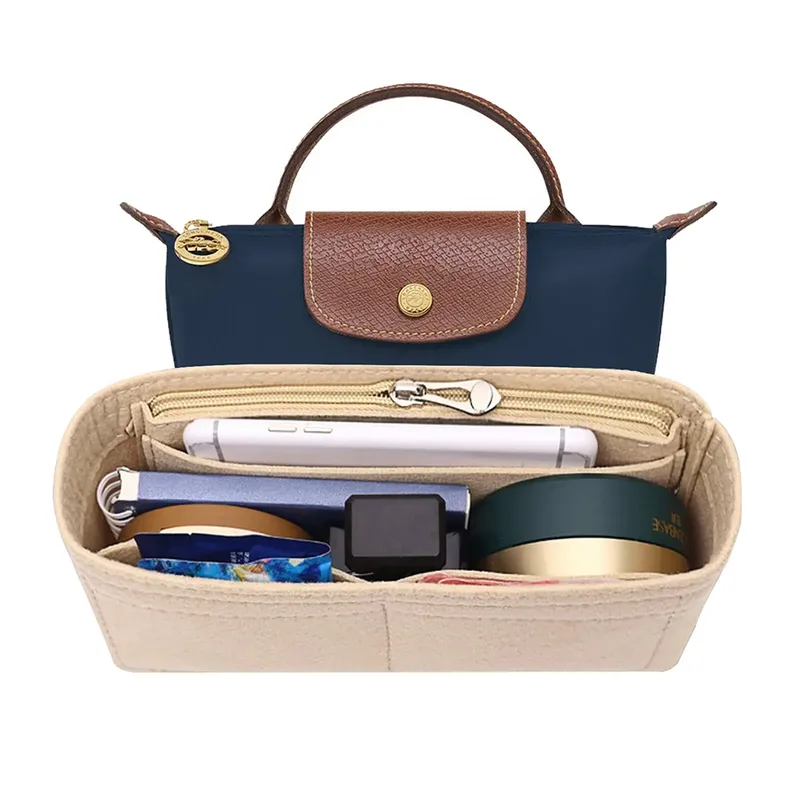Filz-Einsatz-Tasche, Organizer-Tasche in Tasche für Handtasche, Geldbörse, Organizer für Longchamp Mini-Umhängetasche