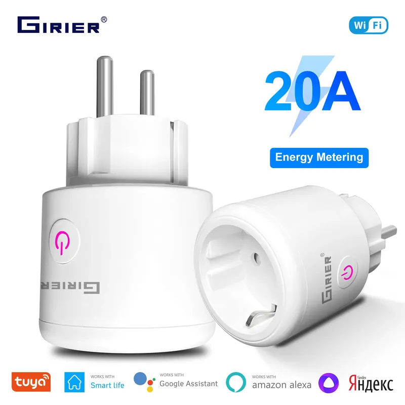 GIRIER Tuya Smart Wifi Stecker EU mit Power Monitoring 20A Smart Steckdose 4200W Kompatibel mit Alexa Hey Google Yandex Alice