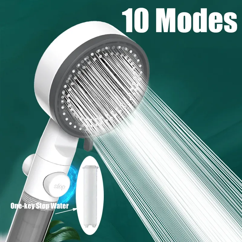 10-Sprüh-Hochdruck-wassersparender gefilterter Duschkopf, Handbrause, Fallfestigkeit, Schwarz, Weiß, Badezimmer-Duschdüse