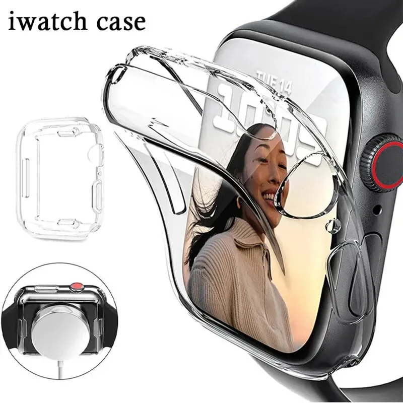 TPU-Displayschutzhülle für Apple Watch Serie 9, 8, 7, SE 6, 5, 4, 3, Stoßstangenabdeckung, Zubehör für Iwatch 45 mm, 41 mm, 44 mm, 40 mm, 42 mm