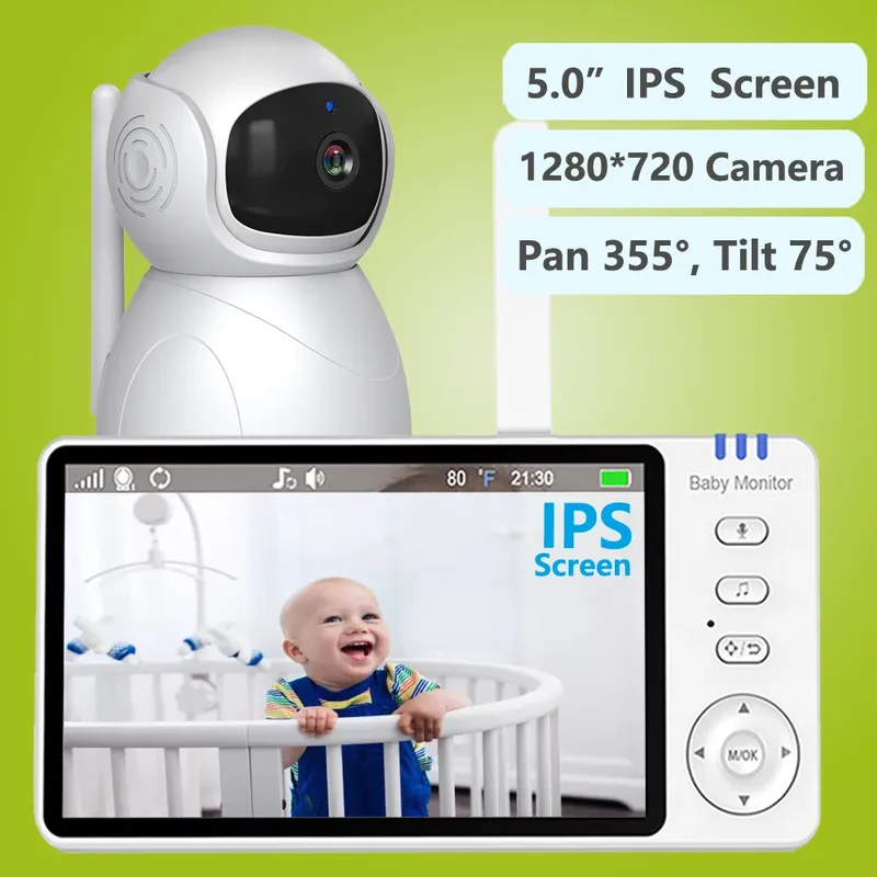 5" 720P HD IPS Bildschirm Video Baby Monitor Pan Tilt 4X Zoom Kamera Babysitter 2 Weg Audio Nachtsicht 3500mAh Batterie Wiegenlied VOX