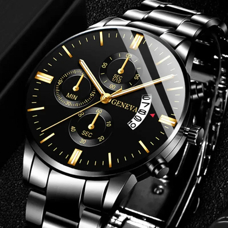 Luxuriöse Edelstahl-Herrenuhr mit Kalender, Quarzwerk, Modische Business-Uhr für Männer, Armbanduhr, Reloj Hombre