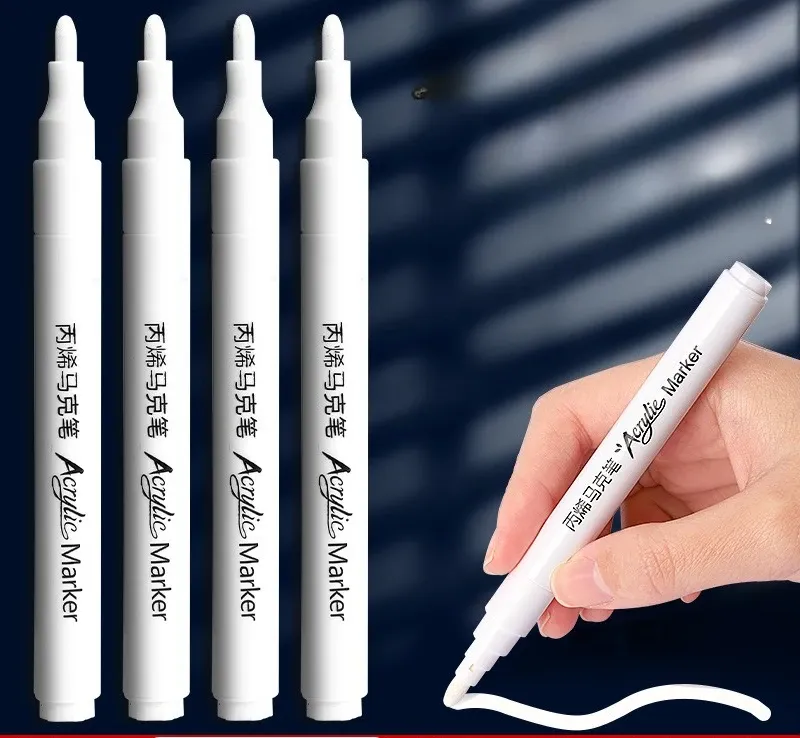 1/3/5 Stück Studentenspezifischer weißer Acrylmarker zum Skizzieren, Hervorheben und Ölbasierter, schnell trocknender Malpinsel