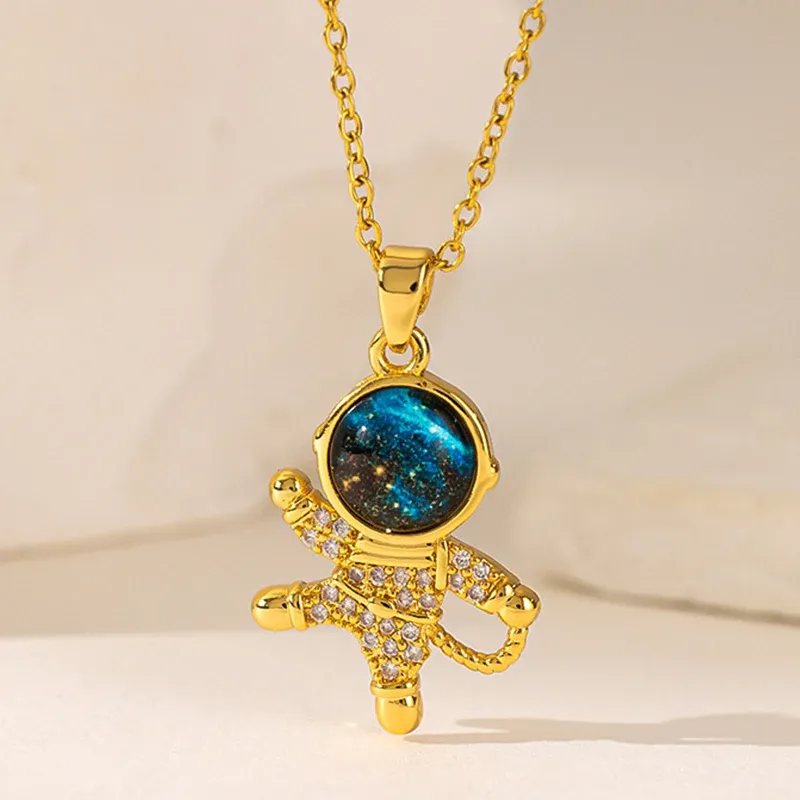 ZAKOL Spaceman Astronaut Stern Halsketten Für Frauen Mädchen Gold Farbe Planet Mond Anhänger Schlüsselbein Kette Choker Schmuck Geschenke