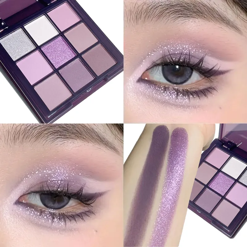 Lila Lidschatten-Palette -9 natürliche und schimmernde Farben für ein lang anhaltendes rauchiges Augen-Make-up