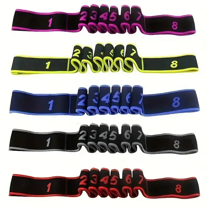 Elastisches Yoga-Widerstandsband mit 8 unabhängigen Ringen, segmentiertes Dehnseil für Heimfitness, Pilates-Trainingsausrüstung