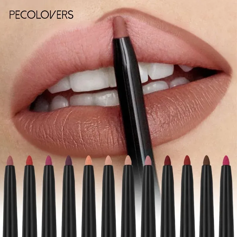 Wasserdichter, mattierter Lipliner-Stift, roter Konturtönungs-Lippenstift, langlebig, antihaftbeschichtet, feuchtigkeitsspendendes Lippen-Make-up, 12 Farben