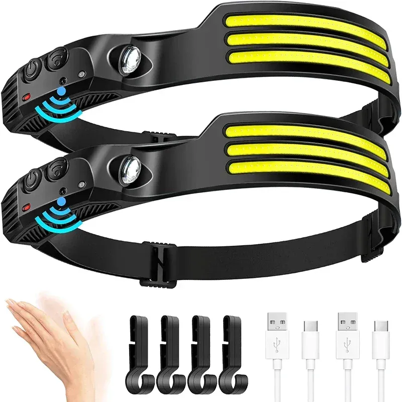 COB LED Scheinwerfer Induktion Kopf Lampe Eingebaute Batterie USB Aufladbare Kopf Taschenlampe Outdoor Camping Angeln Sensor Scheinwerfer