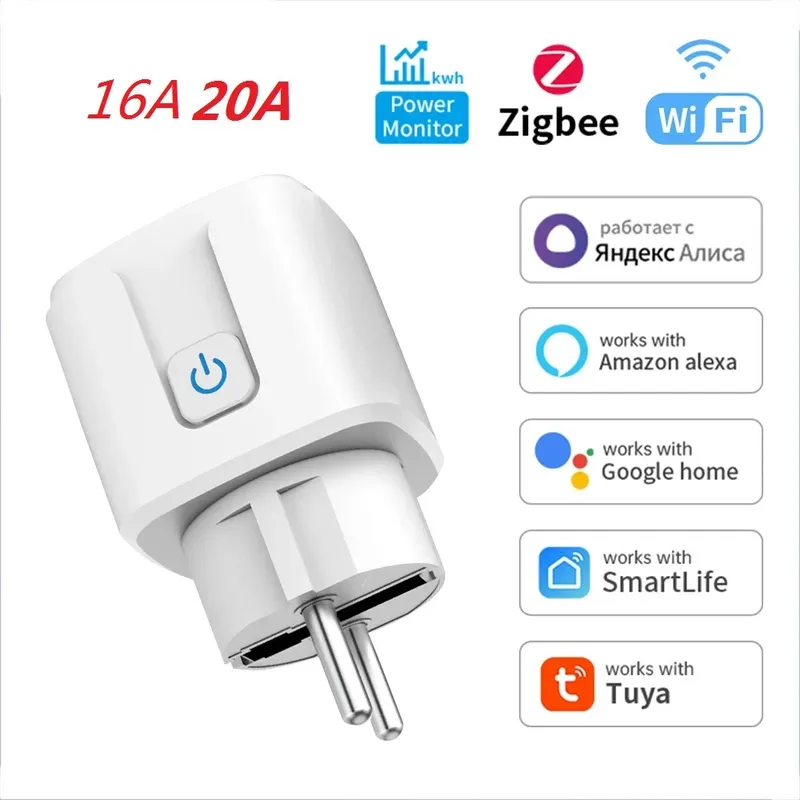Tuya EU-Stecker Zigbee oder WIFI 16/20A, intelligente Steckdose mit Power-Monitor-Timing, Sprachsteuerung, funktioniert mit Alexa Google Home Alice