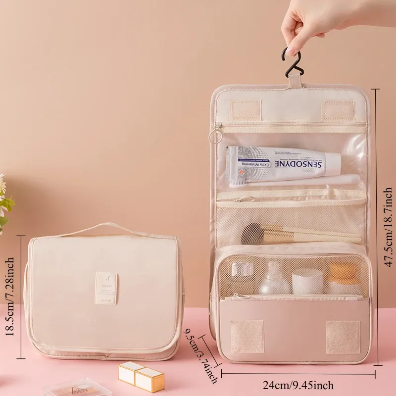 Tragbare Haken-Toilettentasche, multifunktional, für Reisen, wasserdicht, verschleißfest, mehrlagige Aufbewahrung, große Kapazität, Make-up-Tasche