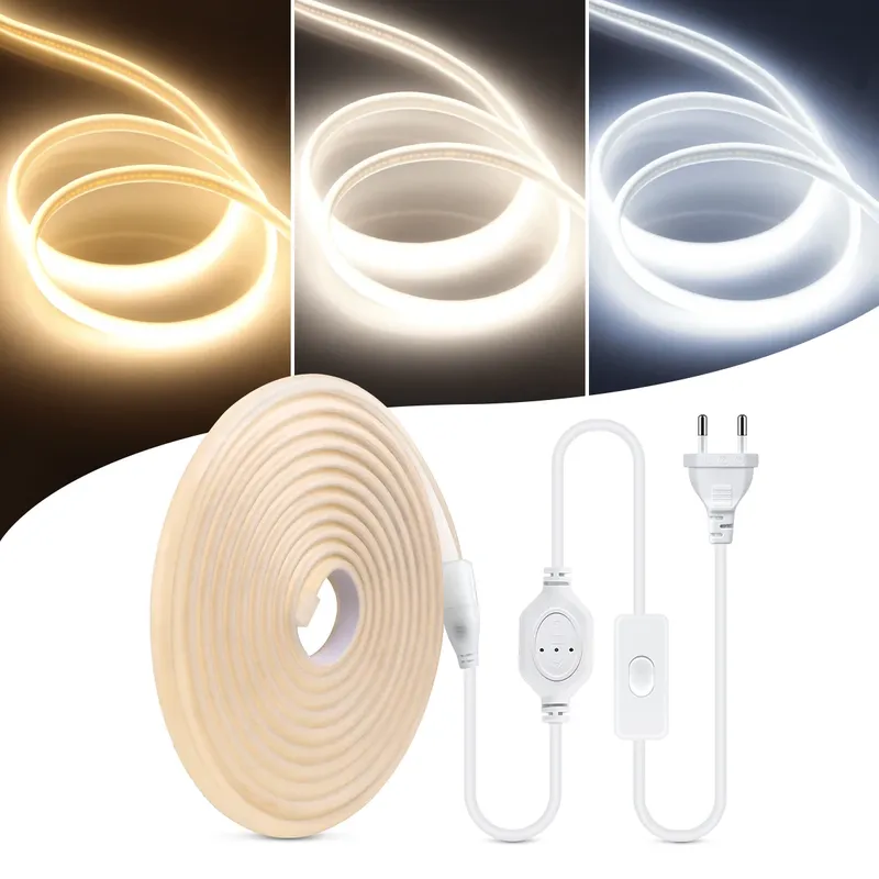 110V 220V hohe Helligkeit Cob LED-Streifen für Raum wasserdichtes LED-Band flexibles Band für Schlafzimmer Küche Garten beleuchtung im Freien