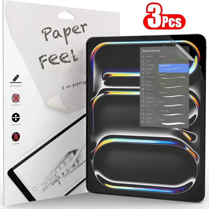 3-teiliges Papiergefühl wie Displayschutzfolie für iPad Air 11 Pro 13 2024 10. 9. Generation 8 7 6 Air 5 4 Pro 11 12.9 10.5 M5 kein Glas