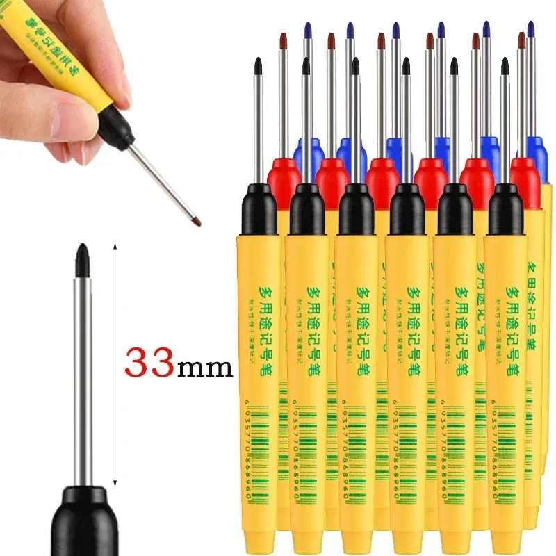 6 teile/satz 33mm Rot/Blau/Schwarz Lange Kopf Kennzeichnung Stift Holzbearbeitung Dekoration Tiefe Loch Wasserdichte Stift Mehrzweck kennzeichnung Werkzeug