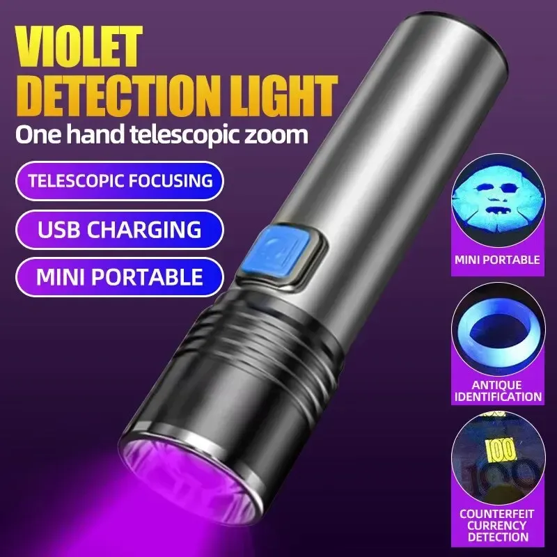 USB wiederaufladbare UV-Taschenlampe für Haustier-Urinerkennung, Harzgehärtete 395 nm UV-Taschenlampe, Schwarzlicht-Zoom