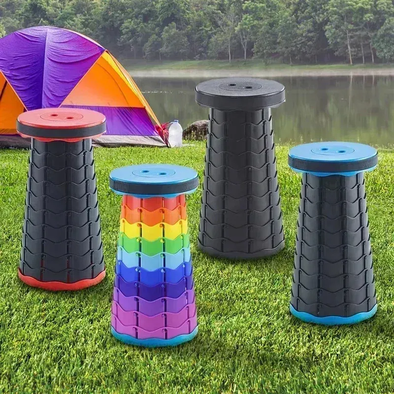Tragbarer Klapp-Teleskopstuhl aus Kunststoff, leichter verstellbarer Hocker zum Angeln, Strand, Camping, kompakter faltbarer Outdoor-Sitz