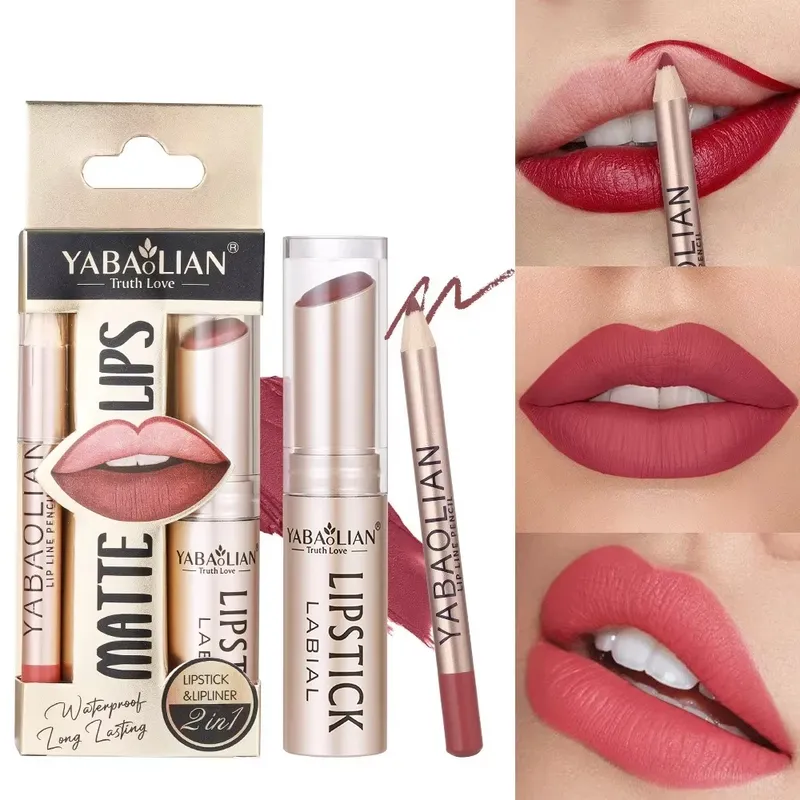 Professionelles 12-Farben-Doppelseitiges Lipliner-Lippenstift-Set, matt, hohe Farbwiedergabe, verblasst nicht, wasserdicht, schweißfest