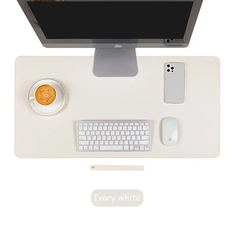 Weißes Mauspad, tragbares Mauspad, großes Gaming, wasserdicht, rutschfest, PU-Wildleder, Schreibtischunterlage, Computer-Tastatur, Schreibtischunterlage, Matten